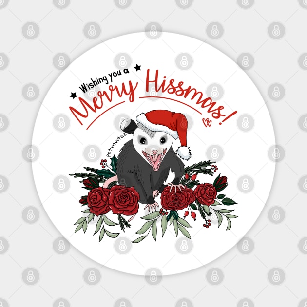 Merry Hissmas - floral christmas themed possum baby Magnet by Petra Vitez